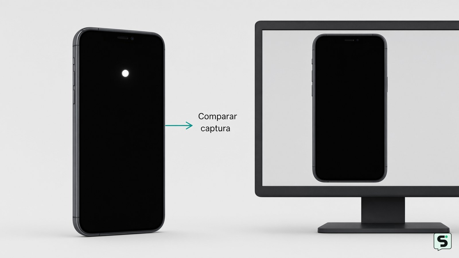 Comparación entre un punto blanco visible en el teléfono y una captura sin ese punto en un ordenador