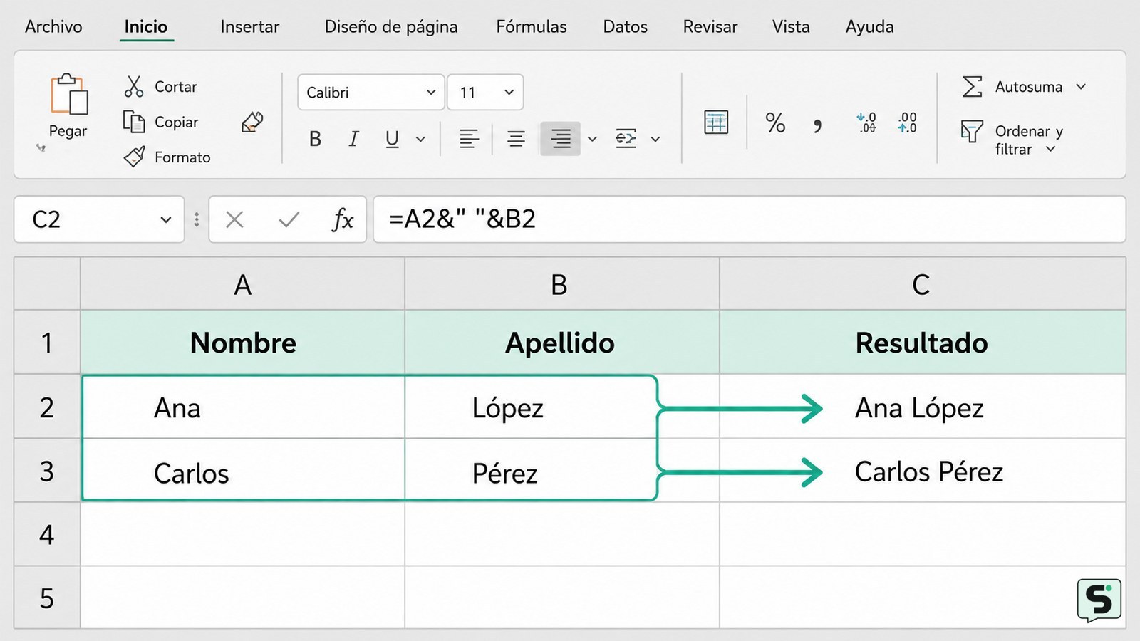 Cómo combinar dos columnas en Excel: unir datos