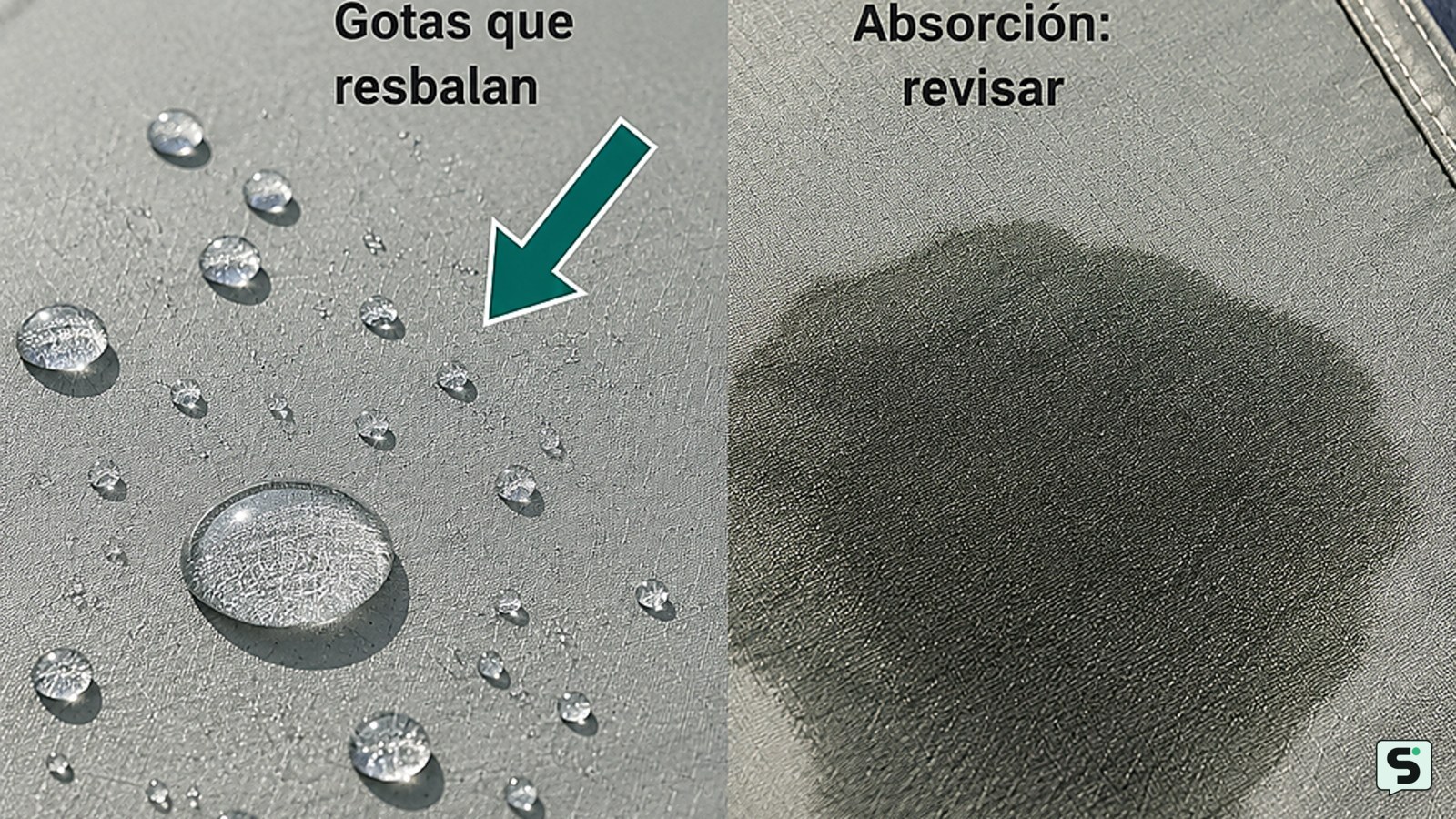 Prueba de agua sobre una lona de tienda de campaña impermeabilizada