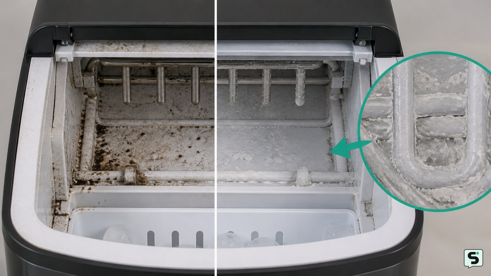 cómo limpiar la máquina de hielo: Distingue la suciedad visible de la cal interna