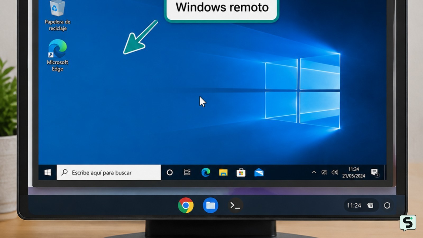 Ventana de escritorio remoto con Windows abierta en un Chromebook