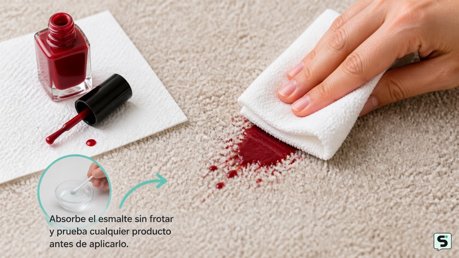 ¿Cómo puedo quitar el esmalte de uñas de la alfombra?