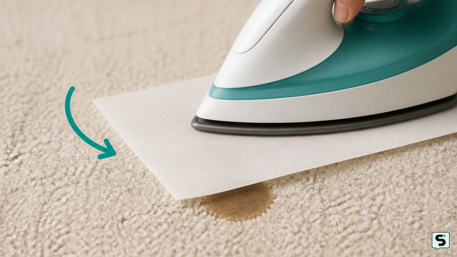 Plancha a baja temperatura apoyada brevemente sobre papel absorbente colocado encima de la cera