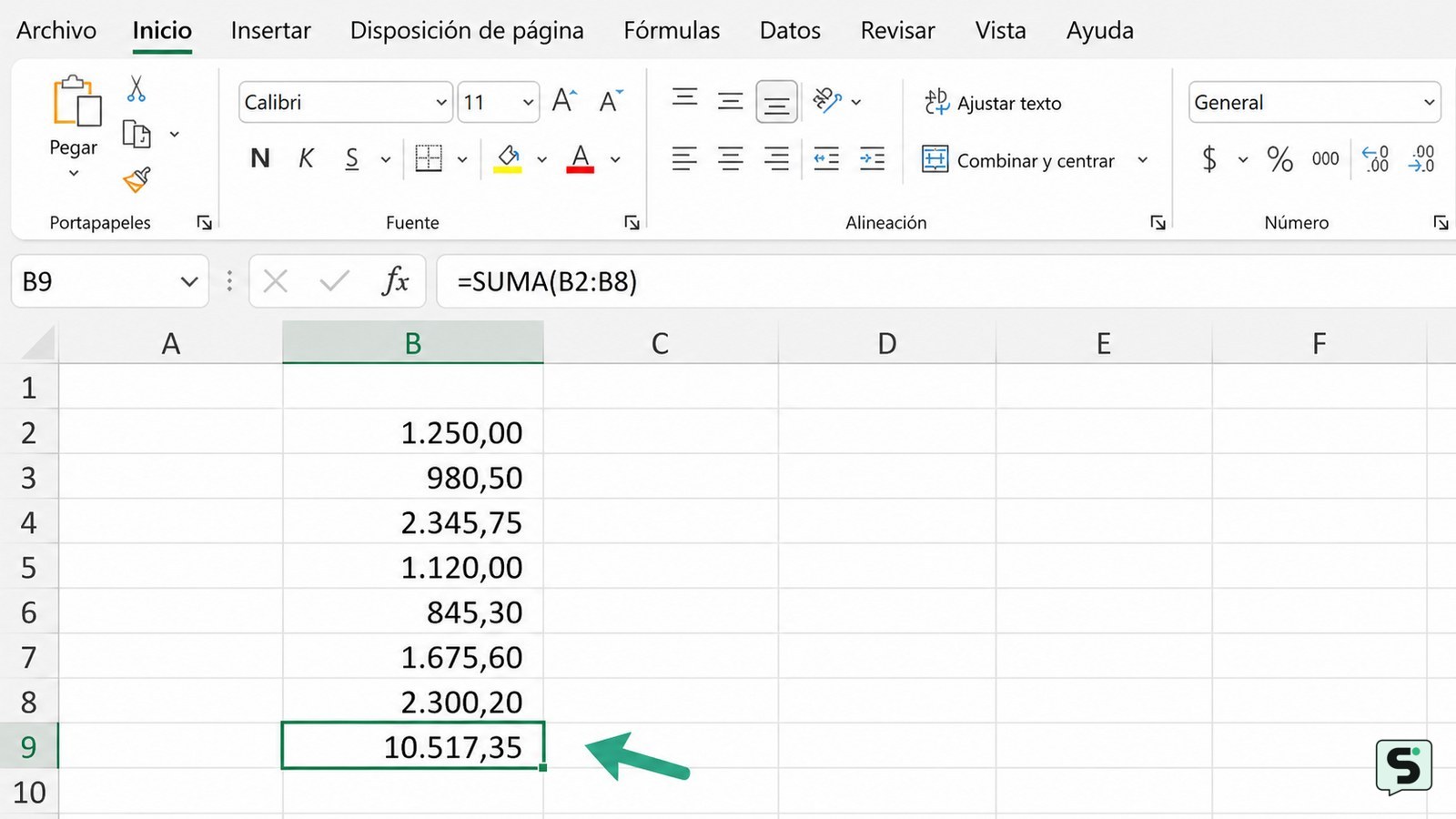 Cómo sumar una columna en Excel: con Autosuma