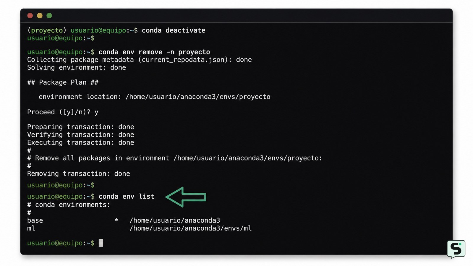 Conda eliminar entorno: pasos y comprobación