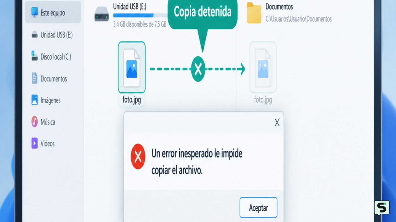 Un error inesperado le impide copiar el archivo